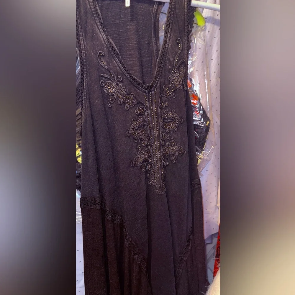 Free People Black and Gold Mini Summer Daze Dress - Picture 2 of 9
